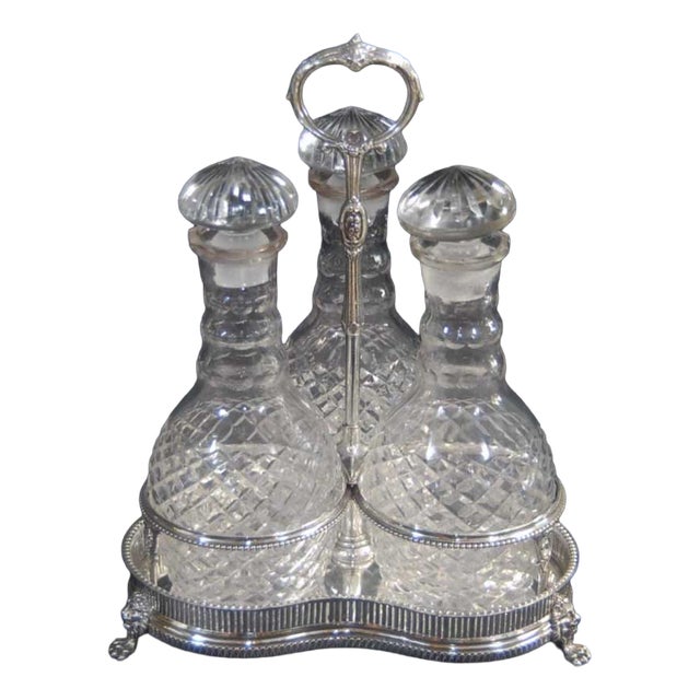 Cut Glass and Silver-Plated Decanter with Tantalus, Set of 3 For Sale