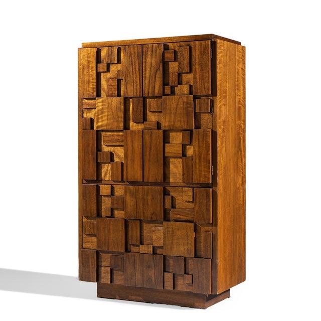 Mid-Century Modern Lane Staccato Brutalist Mid Century Walnut Armoire Dresser For Sale - Image 3 of 9