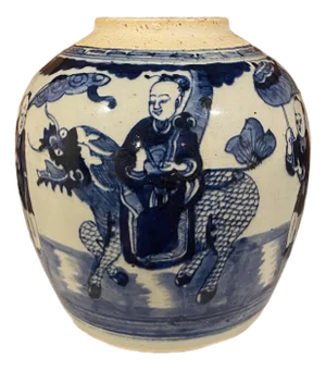 Antique 19th C. Chinese Blue and White Ginger Jar With Qilin Decoration