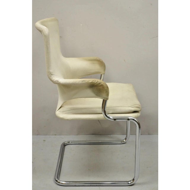 Mid-Century Modern Vintage Mid Century Modern Milo Baughman Style Tubular Chrome Fabric Arm Chair For Sale - Image 3 of 11