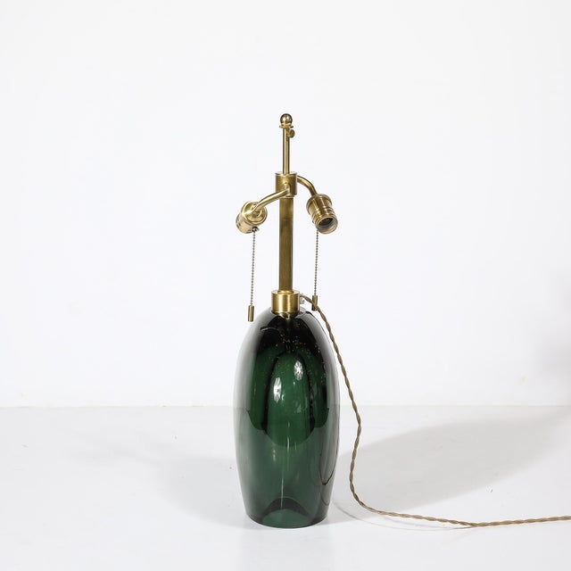 Modernist Handblown Smoked Viridian Green Murano Glass & Brass Table Lamps For Sale - Image 12 of 12