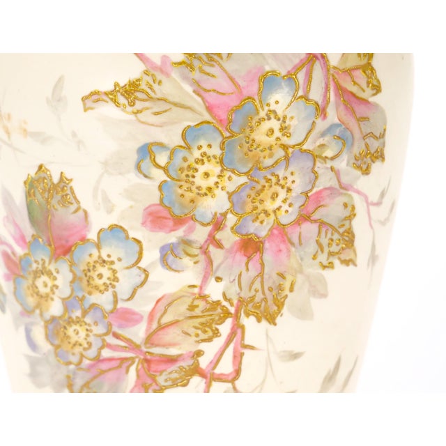 Ceramic Antique Hand Painted & Gilt Decorated German Porcelain Decorative Vase For Sale - Image 7 of 10