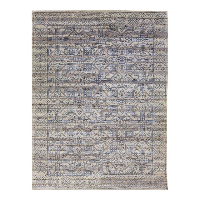 Early 21st Century Handmade Modern Gray Indian Wool Rug With Geometric Pattern by Apadana For Sale