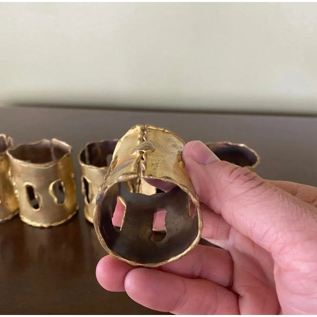 1980s Vintage Brass Brutalist Napkin Rings- Set of 6 For Sale - Image 5 of 7
