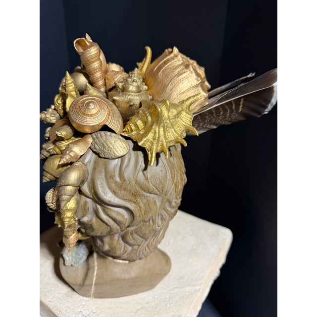 Celestial Meets the Sea-Shell Encrusted Bust-Coastal Art Sculpture For Sale - Image 12 of 15