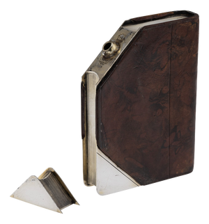 Novelty Silver Plate and Leather Book Shaped Hip Flask by J Dixon & Sons