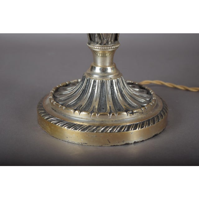 Gold Brass and Silver-Toned Table Lamp with Leaf Base and Pleated Shade, 1960s For Sale - Image 8 of 15