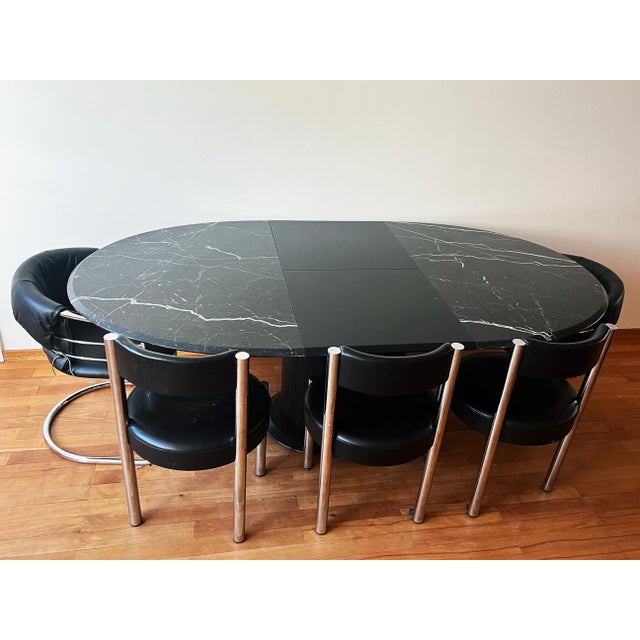 1980s Stunning Postmodern Italian Black Marble Dining Table W/ Extendable Leaf Pedestal Base For Sale - Image 14 of 17
