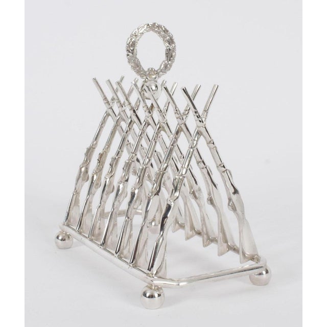 Metal 20th Century Vintage Large Silver Plated Crossed Rifles Toast Rack, 1980s For Sale - Image 7 of 13