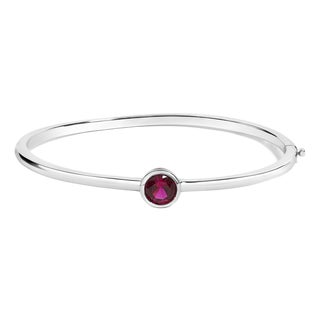 .925 Sterling Silver 7X7MM Created Red Ruby Solitaire Bangle Bracelet - 7 Inches For Sale