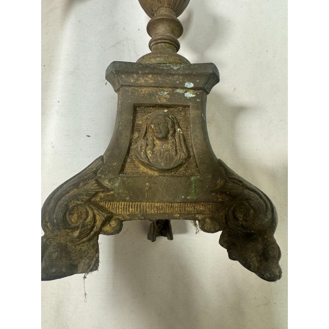 Late 19th Century Antique 19 Century Tall Gothic-Style / Religious French Altar Candlestick For Sale - Image 5 of 12