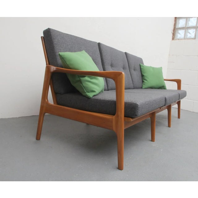 Wood Cherry Wood Sofa with Green Cushions, 1960s For Sale - Image 7 of 11