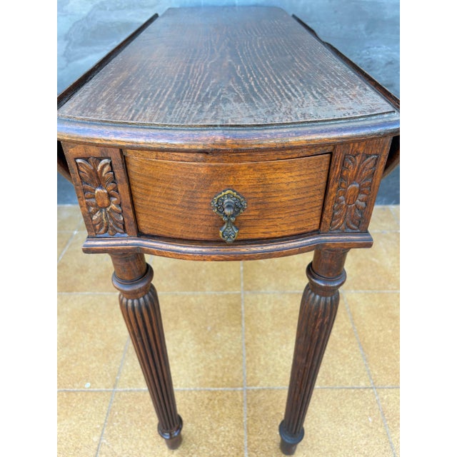 Spanish Neoclassical Oak Drop-Leaf Table with Drawer, Early 20th Century For Sale - Image 9 of 13