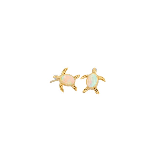 Turtle Earrings Studs With Opals in 14k Gold, A Pair For Sale - Image 4 of 7