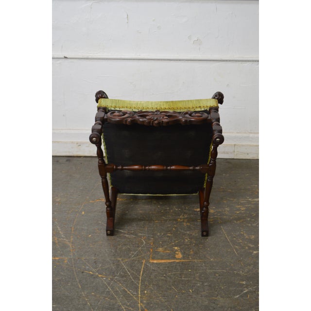 Jacobean 1920s Jacobean Style Solid Mahogany Carved Arm Chair (Possibly Kittinger) For Sale - Image 3 of 13
