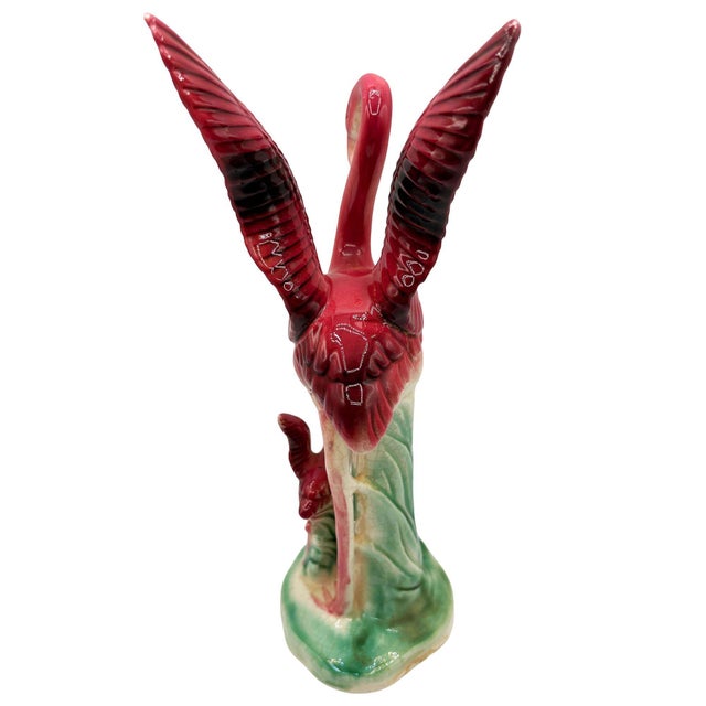 Mid 20th Century Child & Mother Pink Flamingo Ceramic Tabletop Statue by Leftons (Repaired) For Sale - Image 4 of 9