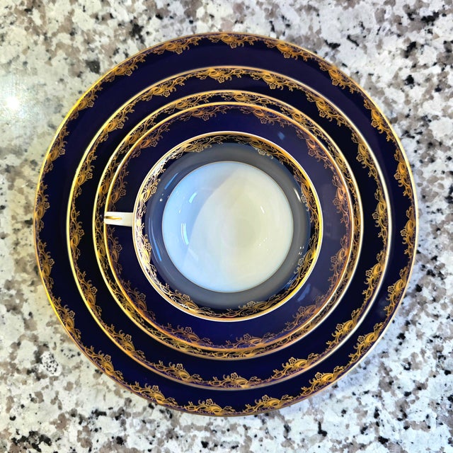 Ceramic Vintage Rosenthal Cobalt Blue & Gold Porcelain Tea / Dinner Set - 6 Place Settings, Teapot, Lidded Sugar Bowl For Sale - Image 7 of 9