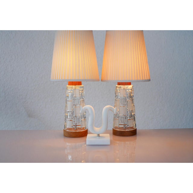 Mid-Century Modern Scandinavian Teak and Glass Table Lamps, Set of 2 For Sale - Image 12 of 13