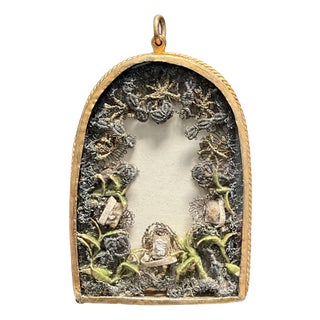 18th Century Gilt Brass Reliquary Pendant with Three Saint Relics For Sale