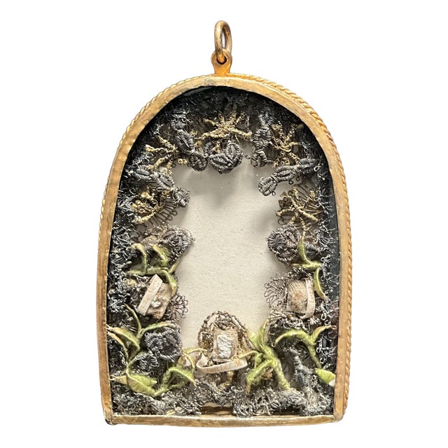 18th Century Gilt Brass Reliquary Pendant with Three Saint Relics For Sale