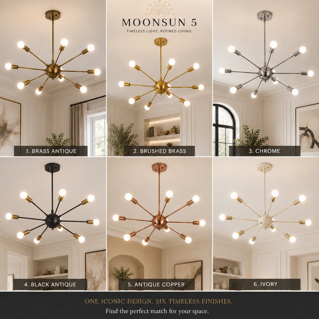 Modern Brass Chandelier With 8 Arms, Contemporary Lighting Fixture, Ceiling Light, Living Room or Dining Room Decor, Stylish and Elegant For Sale - Image 6 of 16