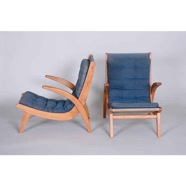 Set of Mid-Century Upholstered Ash Lounge Chairs attributed to Jan Vaněk, Former Czechoslovakia, 1950s For Sale - Image 10 of 18