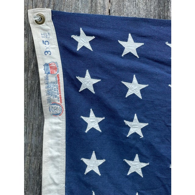 Antique 48 Star American Flag Sewn Stars and Stripes Faded Colors Natural Tea Stained Patina For Sale - Image 4 of 8