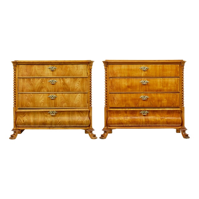 Antique Swedish Chest of Drawers in Carved Elm, 1850, Set of 2 For Sale
