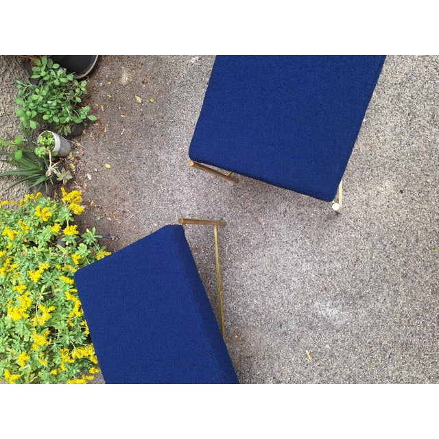 Benches in Brass and Electric Blue Fabric, 1990s, Set of 2 For Sale - Image 12 of 16