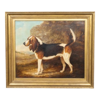 English Oil on Canvas Painting Depicting a Bloodhound Dog, Signed and Dated For Sale