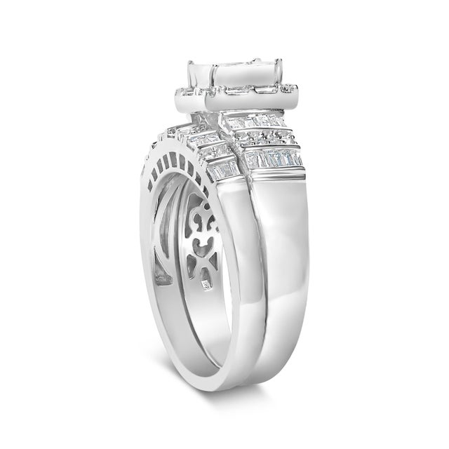 Haus of Brilliance Sterling Silver 1.0 Cttw Diamond Composite Head Bridal Engagement Ring Set - Size 7 For Sale - Image 4 of 6