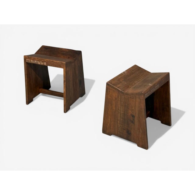 Mid-Century Modern Pierre Jeanneret, Sewing Stools, Teak, Chandigarh, India, 1960s For Sale - Image 3 of 10