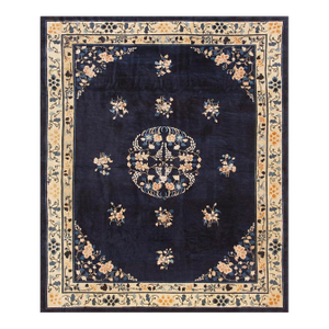 Classic Floral Medallion Design Navy Blue Background Antique Chinese Peking Rug