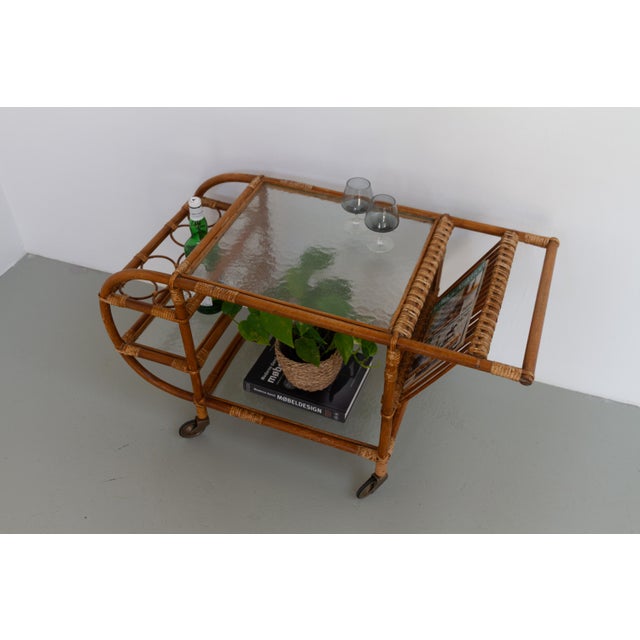 Danish Bamboo and Rattan Bar Cart, 1950s For Sale - Image 10 of 18