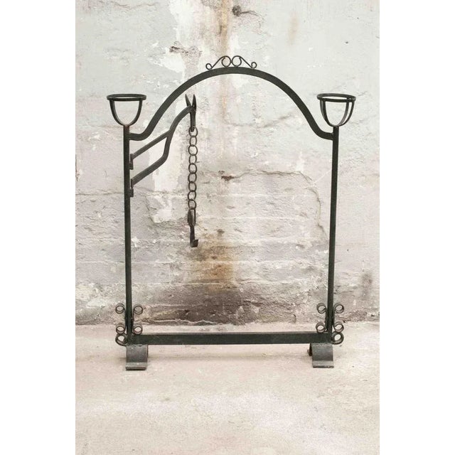 Black 20th Century Wrought Iron Rustic Support Element with Chains, Spain For Sale - Image 8 of 8