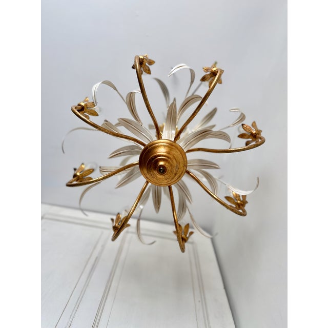 Italian Masca White Tole and Gilt Metal 8-Light Chandelier, 1970s For Sale - Image 14 of 18