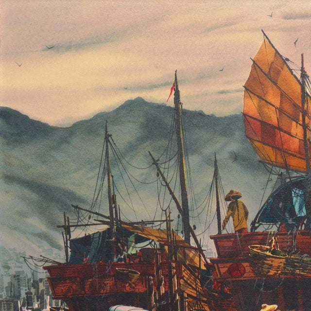 'Hong Kong Harbor' by Frank Moss Hamilton, Kowloon, Bank of Hong Kong, California Watercolor Society, San Francisco Art Institute For Sale In Monterey, CA - Image 6 of 11