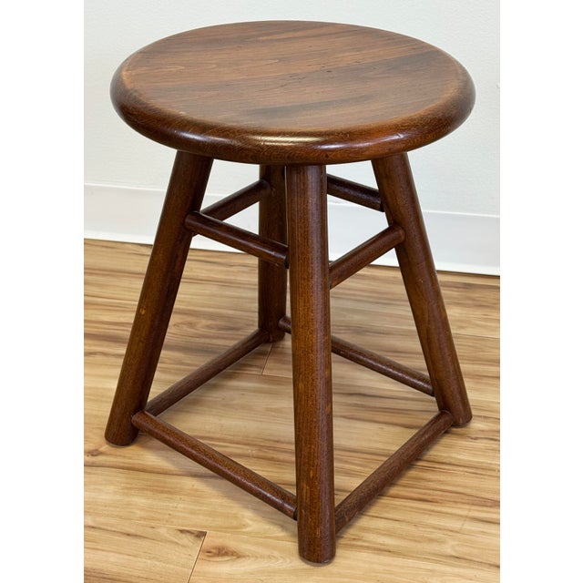 Farmhouse Vintage Round Swivel Top Wooden Stool For Sale - Image 3 of 10