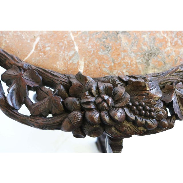 Antique 19th Century Black Forest Side / End Table in Carved Oak & Marble Top, 1870 For Sale - Image 4 of 17