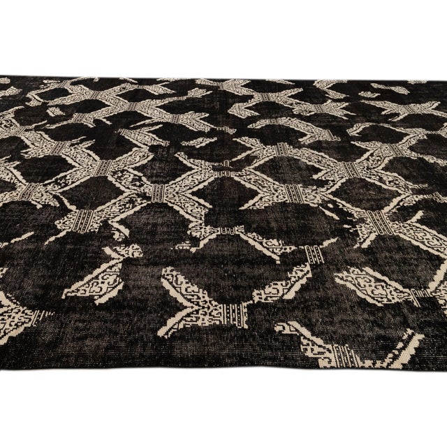 Textile Vintage Mid-Century-Style Black Handmade Wool Rug For Sale - Image 7 of 9