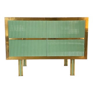 Sage Green Glass and Brass Bar Cabinet or Sideboard, 1970s For Sale