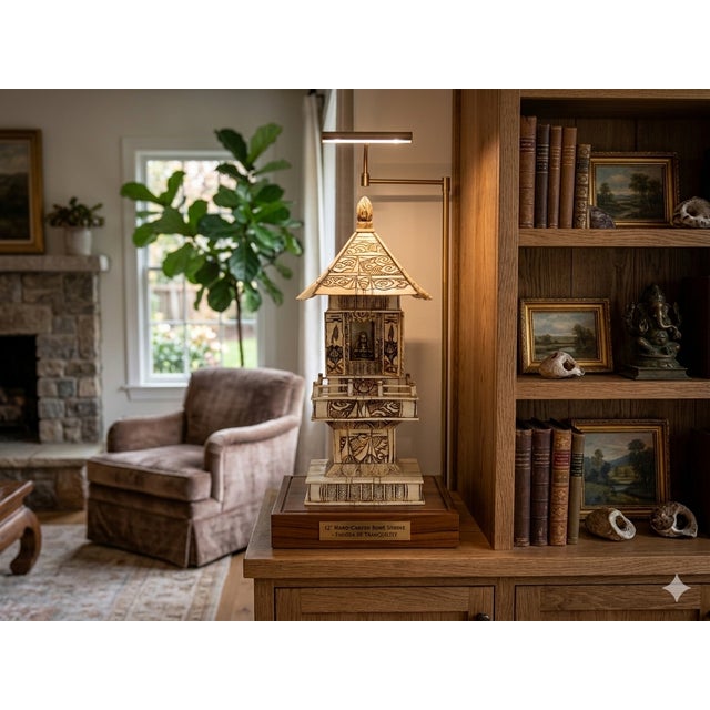 Cream Vintage Oriental Pagoda Shrine Buddha Collectible Display Art Figure For Sale - Image 8 of 16
