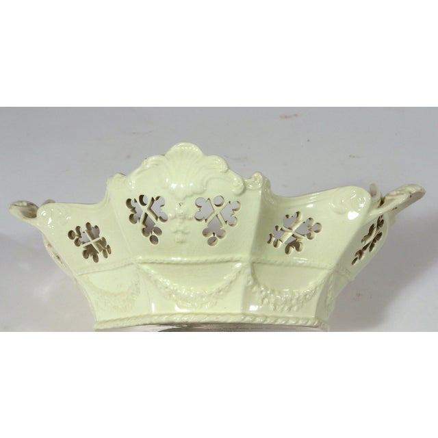 English Creamware Rococo Fruit Baskets and Stands, Pair, Pierced and Shell-Molded For Sale - Image 10 of 18