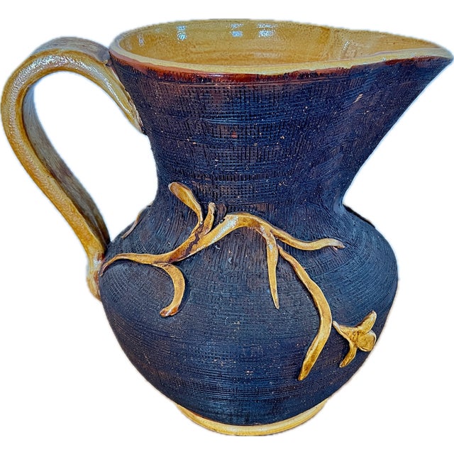 Late 20th Century Oversized Italian Ceramic Pitcher With Applied Leaves For Sale - Image 5 of 12