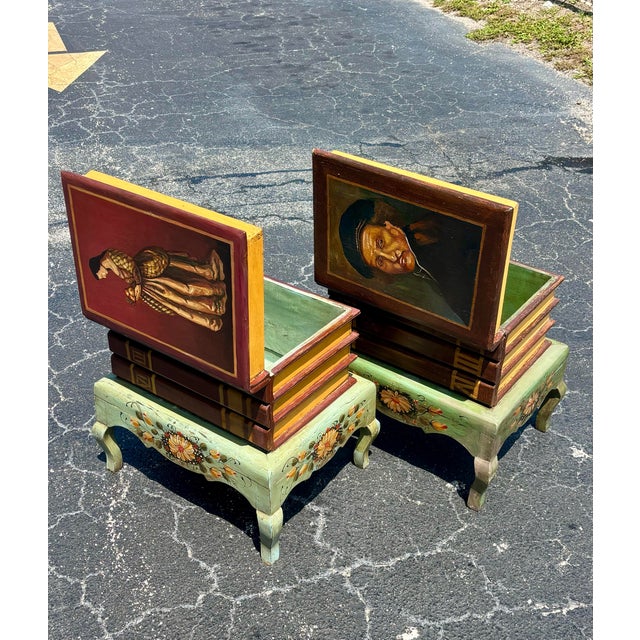 Hollywood Regency Pair of Vintage Faux Book Storage End Tables, Hollywood Regency Coastal For Sale - Image 3 of 8