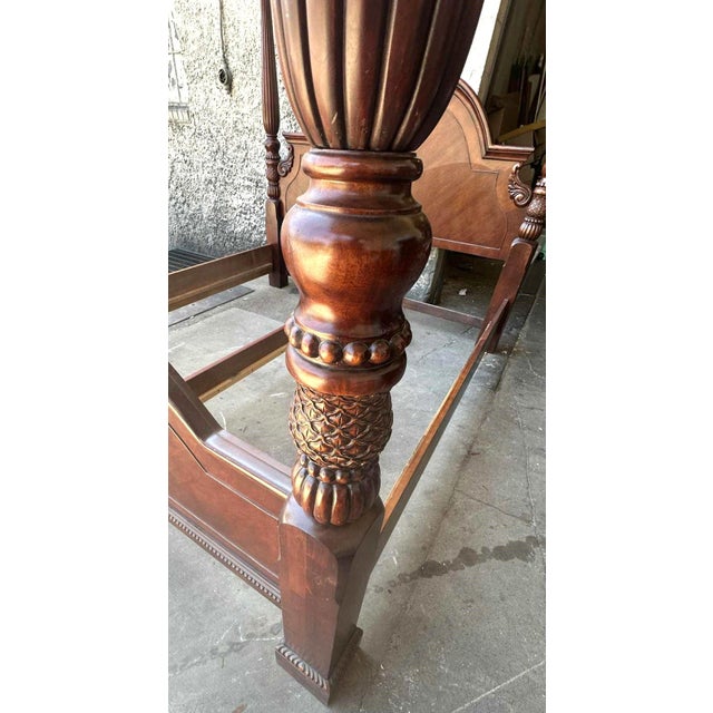 Wood King Size Cherry Wood Four Poster Bed - Vintage Late 20th Century For Sale - Image 7 of 7
