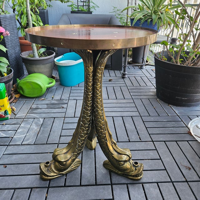 Antique Nautical Ships Table W Bronze Dolphin Base For Sale - Image 4 of 12