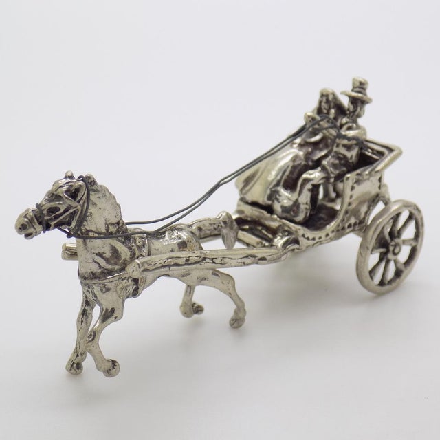 Silver Vintage Italian Handmade Sterling Silver 925 Just Married Carriage with Horse Figurine, 1970s For Sale - Image 8 of 13