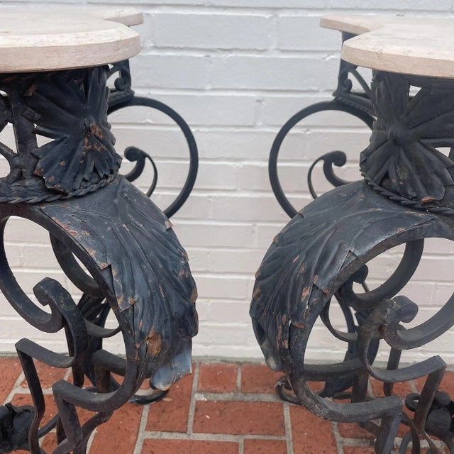 Mid 20th Century French Style Wrought Iron & Marble Tables, a Pair For Sale - Image 9 of 13