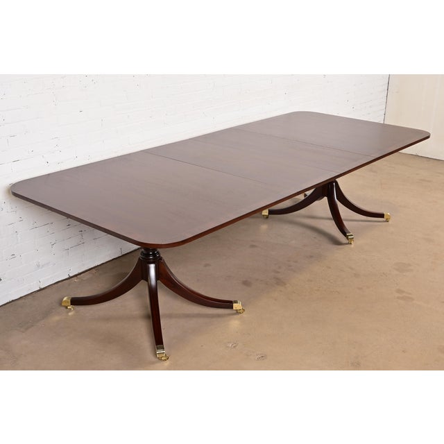 Kittinger Kittinger Georgian Banded Mahogany Double Pedestal Extension Dining Table, Newly Refinished For Sale - Image 4 of 11